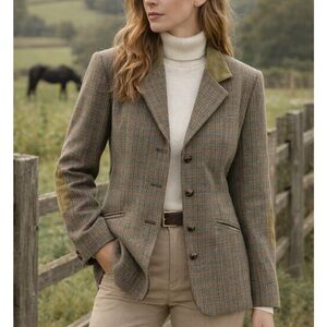 CHARLES KLEIN Tweed Blazer Jacket with Suede Elbow Patches Size 10